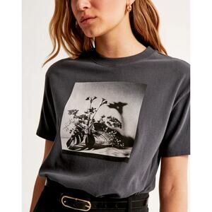 Abercrombie Gray Floral Graphic Boyfriend Tee Indie Sleaze Minimalist Large